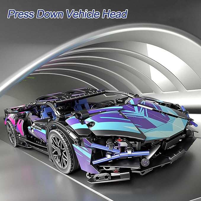 Sport Race Car Building Block Sets for Adults BoysRacing Supercar Toys Kits with LED Lights Collectible 1:14 MOC Model Construction Birthday Gifts for Teens Age 8-12 12-1614 14+(1314 PCS)