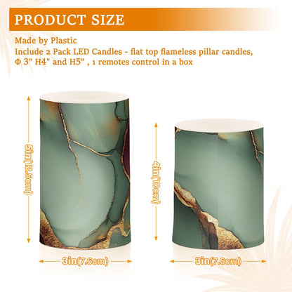 famyily Marble Burgundy Sage Green Flameless Candles Flameless Candle Lantern with Timer for Outdoor 4" 5" Set of 2