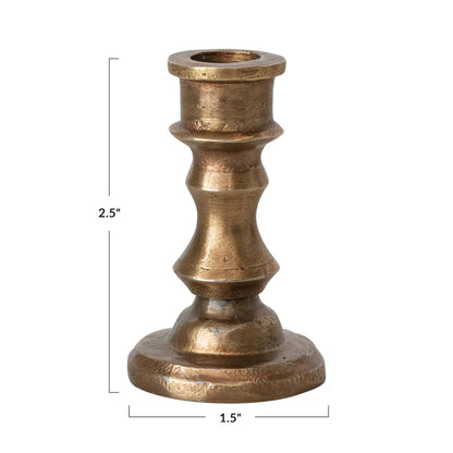 Creative Co-Op Small Antique Cast Aluminum Taper Holder, Gold