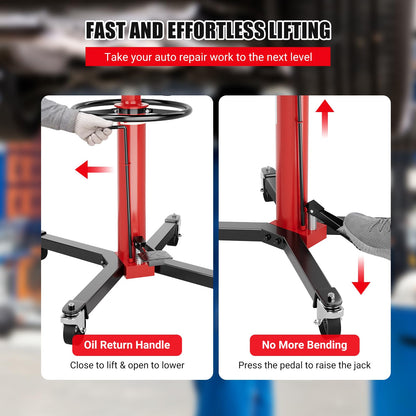 Garvee 1320 Lbs Transmission Jack Hydraulic Telescoping Transmission Jacks 33.5-67 Inch High Lift, 2-Stage Transmission Floor Jack Stand with Foot Pedal, 360° Swivel Wheel