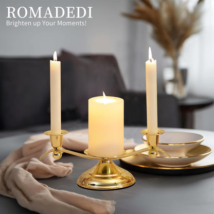 Unity Candle Holder for Wedding Ceremony Set - Romadedi 3 Arm Metal Gold Candle Stand for Pillar Taper Candlestick Unity Candles Centerpiece Decor Bride Reception Anniversary Decoration Gift