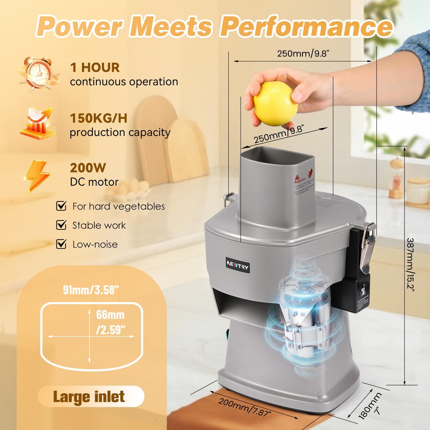 NEWTRY 4 in 1 Electric Vegetable Slicer Dicer Shredder & Strip Cutter, Commercial Automatic Multifunctional Food Chopper for Veggies & Fruits, with Thickness Adjustable Blades, 110V, 200W