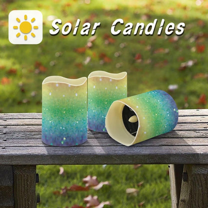 HUISEFOR Glitter Candles Solar Powered Flameless Taper Candles Flickering Electric Tealights Candles with Dancing Flame Dusk to Dawn Solar Power Candles for Home Landscape Romantic Night Decor