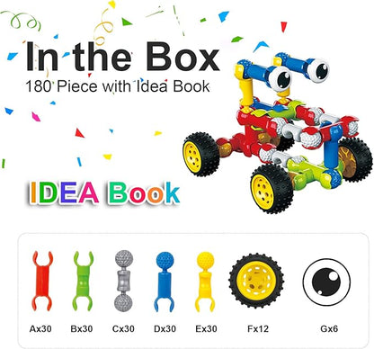 Stem Building Toys for 3 4 5 6 7 8 Year Old Boys Girls Kids180 Pieces Building Blocks Educational Learning Toys with Large Storage BoxIdeal Christmas Birthday Gifts