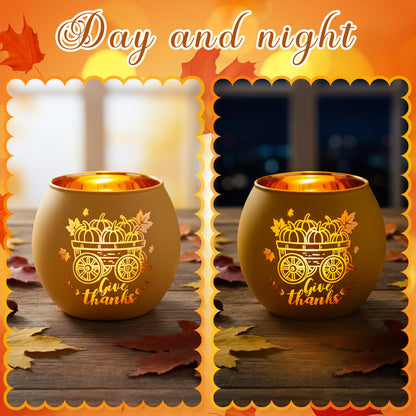 VIHOSE 6 Set Thanksgiving Votive Candle Holders with 6 LED Battery Operated Candles Fall Glass Tealight Holders Fall Table Decorations for Home Table Centerpiece Decor Gifts