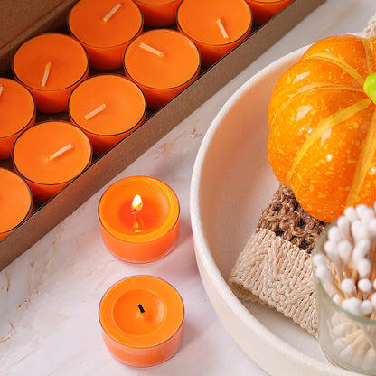 Pumpkin Cinnamon Scented Tealight Candles – 14 Pack, 100% Pure Palm Wax, 6-Hour Burn, Orange Scented Candles for Fall Decor, Thanksgiving, Halloween, Cozy Ambiance