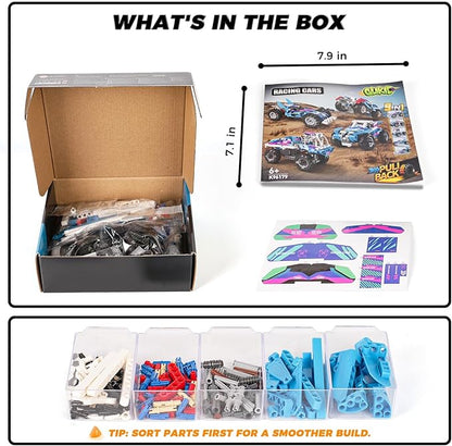 Technic 9 in 1 Pull-Back Car Building Set - Off-Road Race Vehicle Models for Boys and Girls STEM Engineering Toy for Kids Ages 8 and Up | Ideal Gift for Birthdays