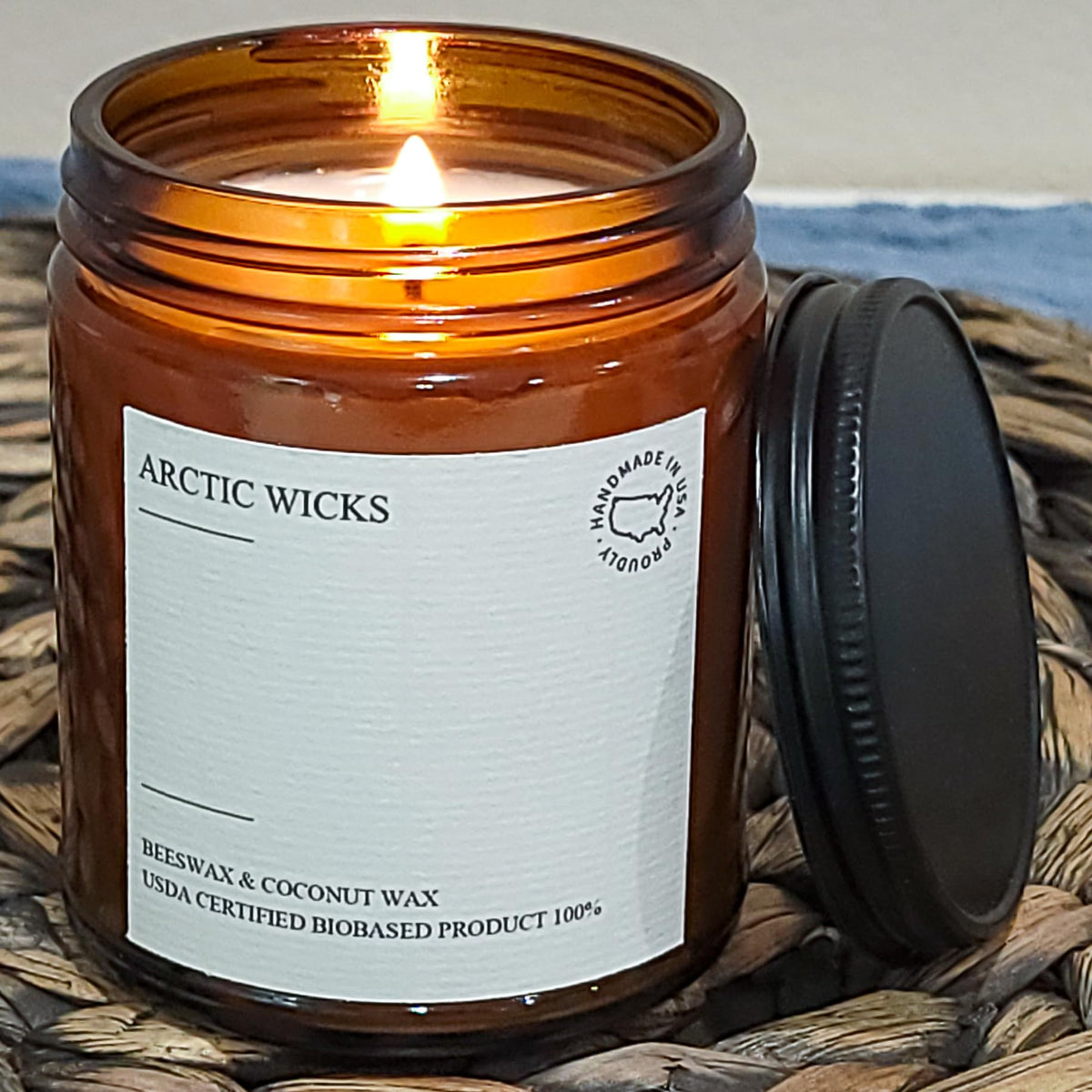 Arctic Wicks Scented Coconut Beeswax Candles | Coconut Beeswax Non Toxic Candle 9oz Amber | Farmhouse Candles Non-Toxic Clean Burn 100% USDA Certified Biobased (Bourbon & Brandy)