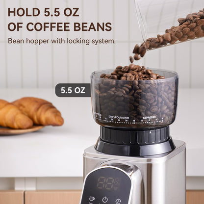 Olayks Conical Burr Coffee Grinder Electric with Electronic Timer, Anti-Static, Coffee Grinders for Home Use, Adjustable Conical Burr Mill with 48 Precise Settings for Espersso/Drip/French Press