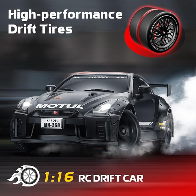 1/16 Scale RC Drift Car MN-268 RWD Mini RC Vehicles Model with Gyro Spare Tires &amp LED Lights for Adults Hobby Toy Gifts (Silver)