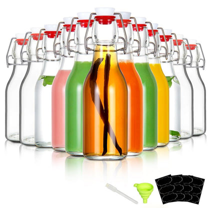 YEBODA 12 Pack Swing Top Glass Bottles 8oz Flip Top Glass Bottles for Home Brewing,2nd Fermentation,Kombucha,Kefir,Vanilla Extract,Juice,Tea,Beverages,Soda,Oil,Vinegar,Limoncello,Beer