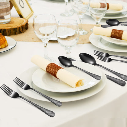 A · HOUSEWARE Black Hammered Silverware Set 8 Stainless Steel Flatware Vintage 40 piece include Knife Fork Spoon Proper Weight for Parties Restaurant Utensils and Kitchen Daily Use