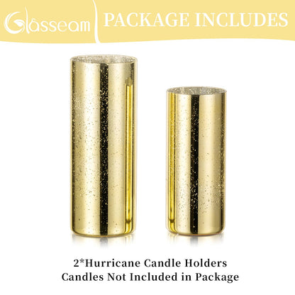 Glasseam Gold Hurricane Candle Holder Set of 2, Mercury Glass Candle Holder, Cylinder Candle Holders for Pillar Candles, Floating Candle Vases for Centerpieces Wedding Table Christmas Party 7.8''+10''