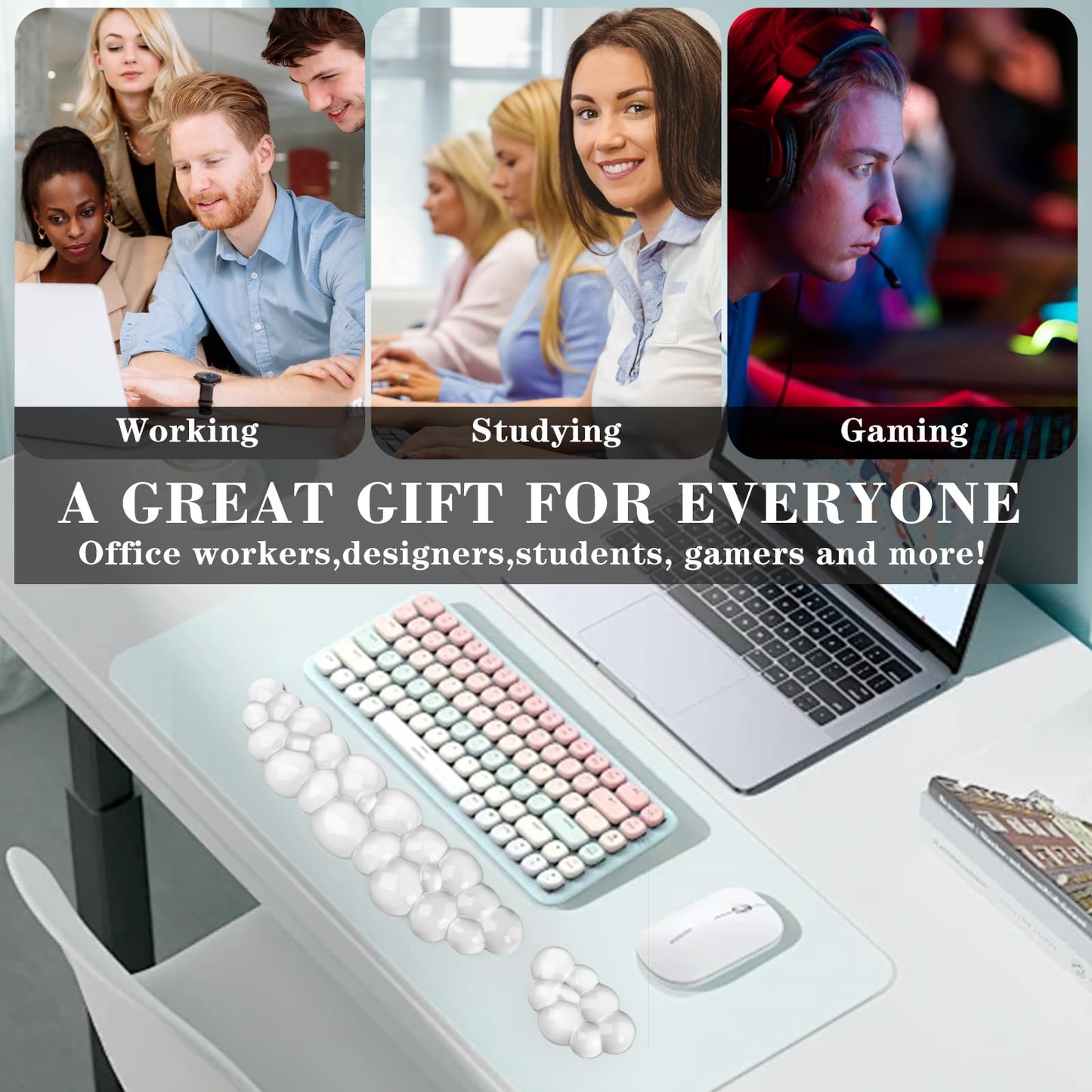 Gel Cloud Keyboard and Mouse Wrist Rest, Cute Wrist Support and Arm Support Keyboard Rest for Keyboard and Mouse Typing Pain Relief，Suitable for Office/Computer/Laptop/Gaming（White）
