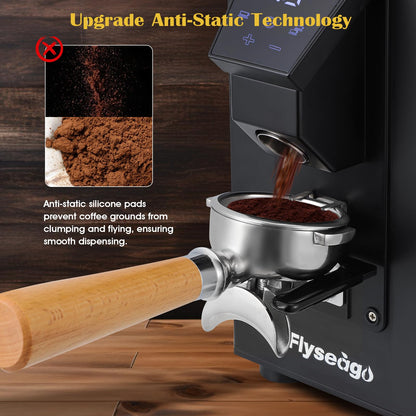 Flyseago Commercial Coffee Grinder Heavy Duty - 18 Precise Settings, 64mm SS Flat Burrs, Touch Control, 35oz Hopper for Business and Home Use, 400w