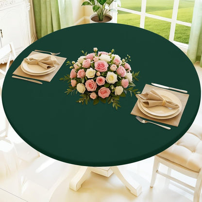 Moosfor Round Spandex Tablecloth, Elastic Fitted Waterproof Tablecloths for 57"-68" Tables, Stretch Washable Picnic Table Cover for Camping, Dining, Indoor and Outdoor, Hunter Green