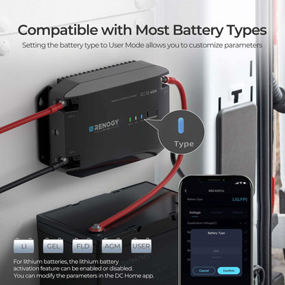 Renogy DC to DC Charger 12V 40A - Multi-Stage Charger for LiFePO4, AGM, Gel, Flooded Batteries | Car, RV, Marine & Boat Battery Charger with Bluetooth Compatibility