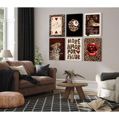 Tendy Leopard Wall Art Cheetah Canvas Prints Leopard 8 Ball Wall Decor Preppy Aesthetic Pictures Fashion Cheetah Poster Y2k Dorm Room Painting Funky Chic Artwork for Bedroom 12x16x6 Inch Ready to Hang