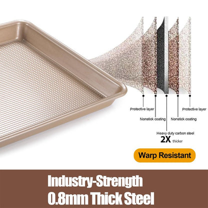 JOHO BAKING Cookie Sheets for Baking Nonstick, 2 Pack Heavy Duty 0.8mm Baking Sheet Pan Set Quarter(9x13in) & Jelly Roll(10x15in) with Diamond Texture, Gold Commercial Grade, Small Oven Safe