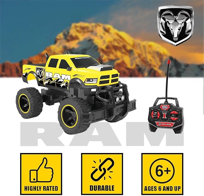 World Tech Toys Dodge Ram 2500 1:14 Scale RC Monster Truck – Officially Licensed - Electric Powered All Terrain RC Truck - Full-Function Radio Control - Kids 6+ (Yellow)