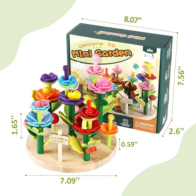 Wooden Flower Garden Building Toys for Kids STEM Educational Activity Preschool Kit Gift for Boys Girls Age 3 4 5 6 7 Years Old Stacking Game for Toddlers Build a Bouquet Spring Gifts