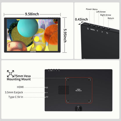 ANDYCINE N10 10.1inch 1920x1200 Touchscreen HDMI Monitor with Build-in Speakers 75mm Vesa, H/V Rotation Mirror Function Support HDCP Teleprompter Monitor Compatible for for Laptop,PC,Game Consoles