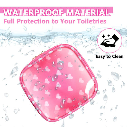 UIXIZQ Clear Mini Makeup Bag for Purse, Small Nylon&PVC Cosmetic Travel Bag TSA Approved Toiletry Bag with Zipper, Preppy Transparent Makeup Travel Bag Coin Purse for Women Men Girls(Mini-Pink Heart)