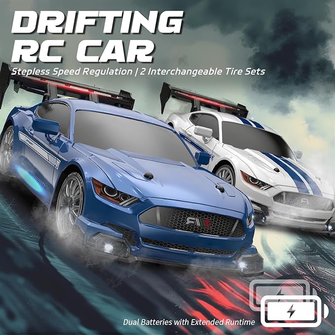 RC Drift Car 1:24 Scale Remote Control Vehicle for Kids2.4GHz 20KM/H 4WD High Speed RC Cars with LED Light Two Batteries &amp Drifting Tires Racing Sport Toy Cars for Adults Boys Girls Kids 8602WH
