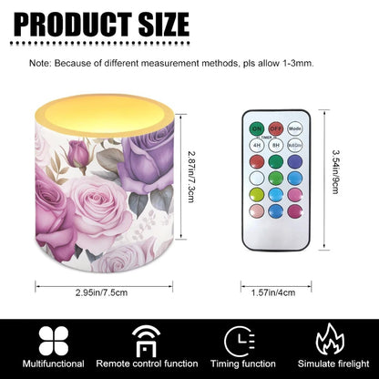 NETILGEN 4 Pieces Flameless LED Pillar Candles with Battery Operated Color Changing Flameless Candles with Timer Remote Purple Rose Flower Wedding Party Decor