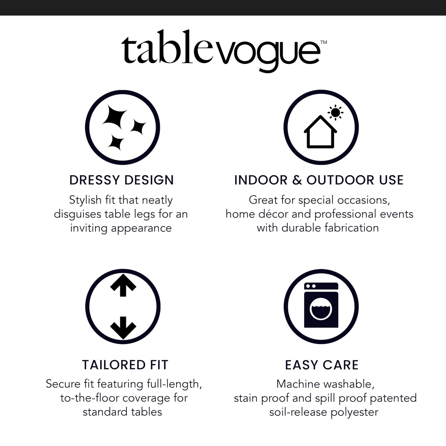 Tablevogue Machine Washable Polyester Solid Fitted Stain Resistant Table Cover Square Tablecloths for Events Wedding Special Occasions Table Cloth 34-inch, Black