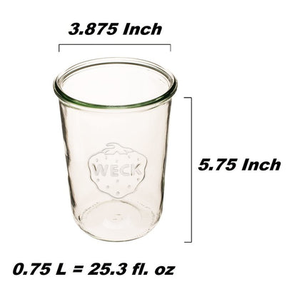 Weck Canning Jars 743-25.3 fl. oz Weck Mold Jars - Eco-Friendly Canning Jar - Storage for Food, Yogurt with Air Tight Seal and Lid - 3/4 Liter Tall Jars Set - Set of (2 Jars with Wooden Lids)