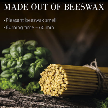 Danilovo Pure Beeswax Candles - Honey-Scented, Decorative Thin Taper Candles - Ideal for Birthday Decoration or Church Prayers - Drip Free, Tall & Smokeless Pack of 300 pcs, 7.3 x 0.24 inch