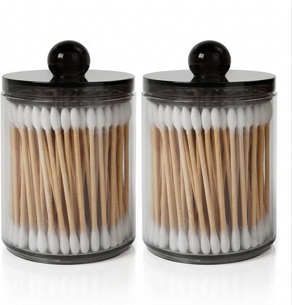 Skiennix 2-Pack Black Plastic Qtip Holder - Stylish Bathroom Organizer for Cotton Swabs & Accessories