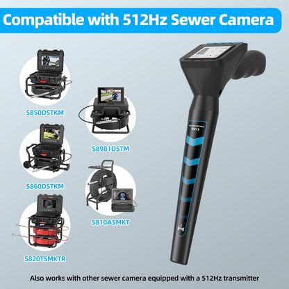 Sanyipace Locator 512Hz, Underground Pipe Locator, Underground Cable Location Device, Sewer Camera Accessories, 3000mAh Battery Powered, Rechargeable Receiver Locating Wand - Blue & Black