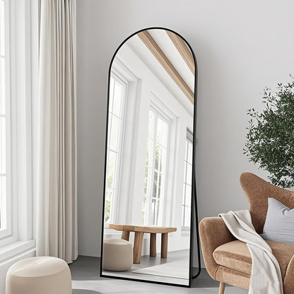 TinyTimes 57"x20" Arched Full Length Mirror, Full Floor Mirror with Stand, Large Full Body Mirror, Wall Mirrors for Bedroom Living Room, Aluminum Frame (Black)