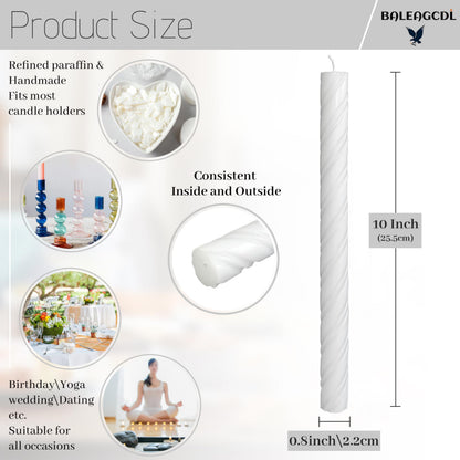 Dripless Twisted Taper Candles White Unscented Tall Candlesticks 10 Inch Smokeless Long Lasting Burn Candles Dinner Candle Sticks for Holiday Art Home Decor 2 Pcs