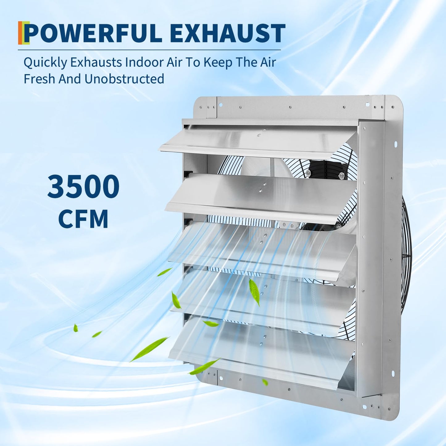 24" Wall Mounted Shutter Exhaust Fan with 5 ft Power Cord, 3500 CFM, 1500 RPM, Auto Shutters, Quiet & Powerful Ventilation for Garage, Attic, Greenhouse, Shed