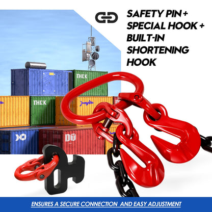 Shipping Container Loading Chain (1/2" x 5'), Container Chain Bridle Hooks G80 with V-Chain, Suitable for Cargo, Warehousing and Handling