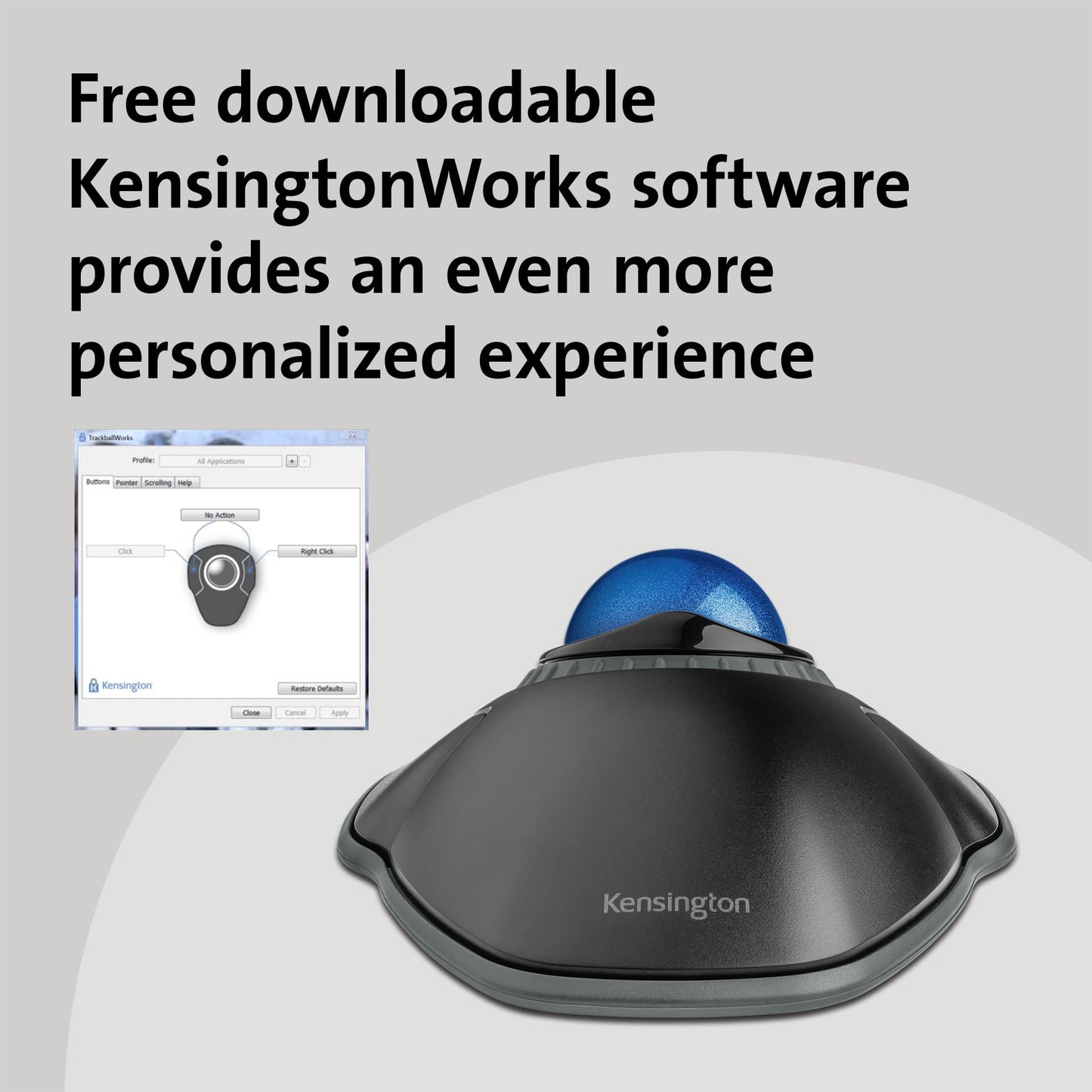 Kensington Orbit Trackball Mouse with Scroll Ring (K72337US), 4 1/2X5 1/2X2"