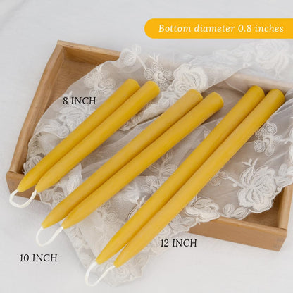 10 inch Natural Beeswax Taper Candles 4 Pack - Dripless Candle 100% Pure Unscented Beeswax, 8 Hours Long Burning Time -Yellow