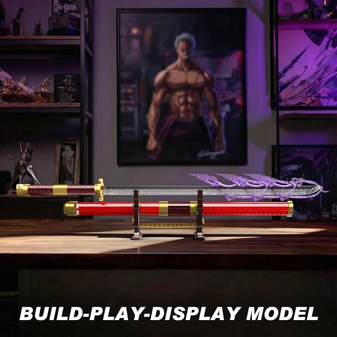 Mould King Zoro Sword Building Set - 41.7 Rechargeable LED Lightsaber with Display Stand DIY Assembly STEM Model Kit for Adults Creative Collectible Sci-Fi Toy &amp Cosplay Gift Idea (1832+ PCS)