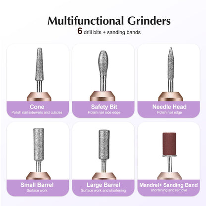 COSLUS Electric Nail Drill File Professional: for Acrylic Gel Dip Powder Nails Portable Nail Machine Kit Manicure Pedicure Tools Polishing Set with Nail Drill Bits Sanding Bands