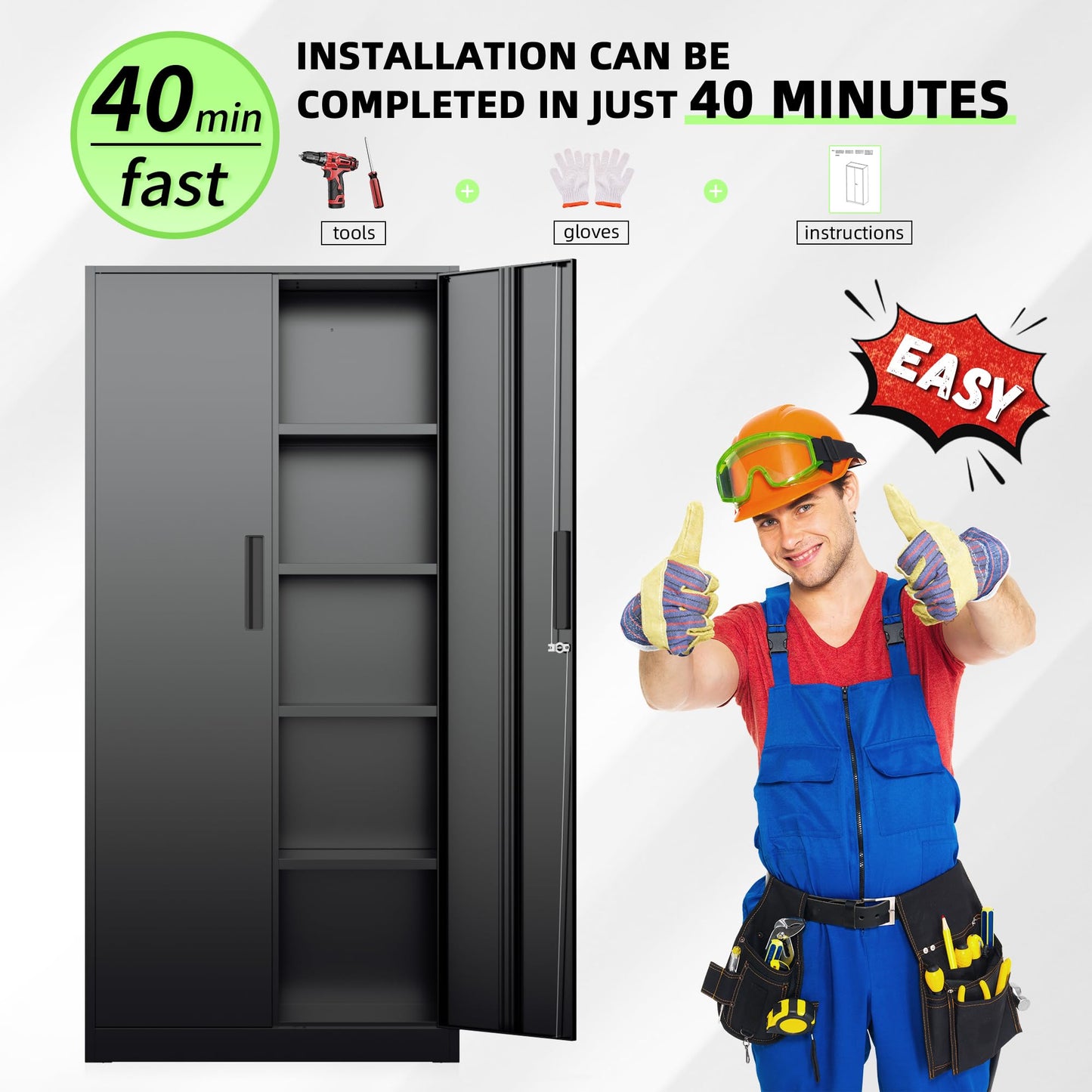 INTERGREAT Black Metal Storage Cabinet, 72" Locking Steel Cabinets with 2 Door and 4 Adjustable Shelves, Tall Metal Cabinet for Home Office, Garage, Warehouse