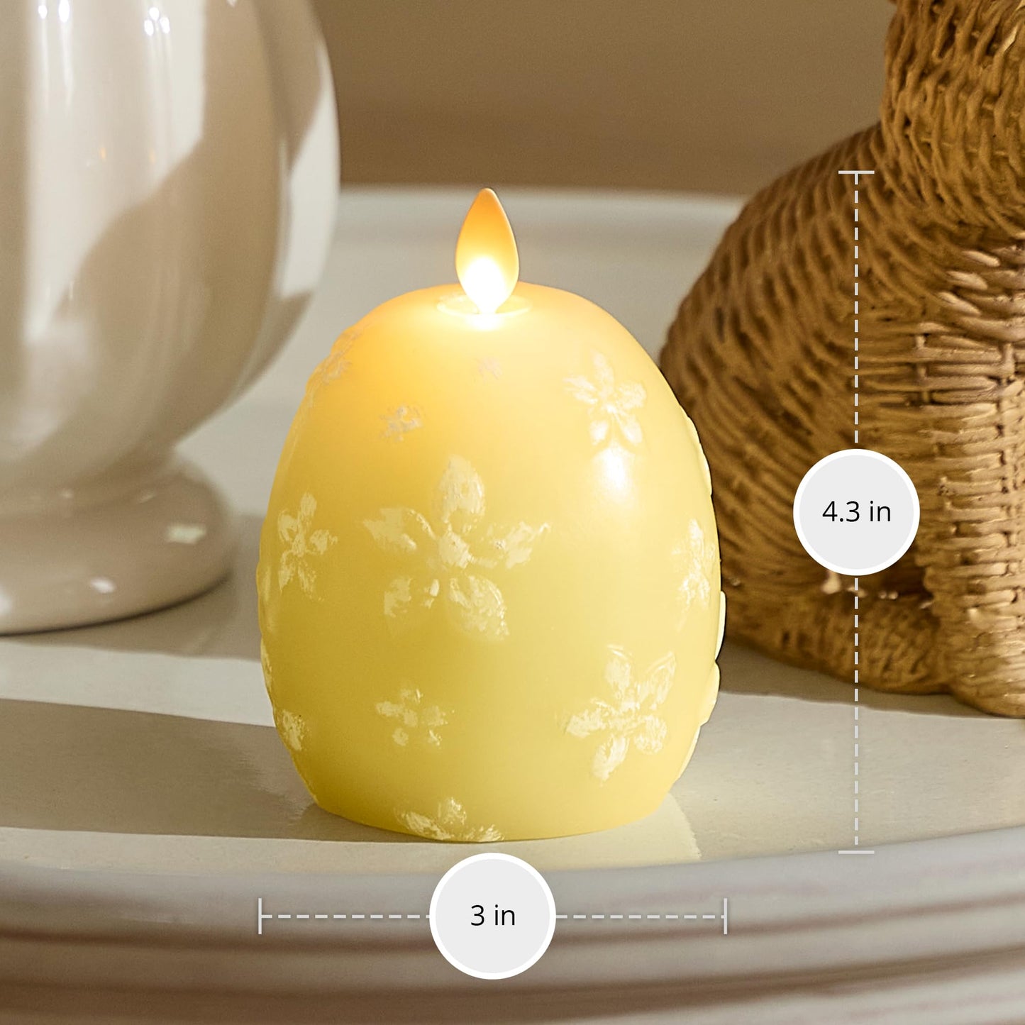 Luminara Flameless Candle Crystal Beads Glitter Sphere, Unscented Real Wax LED Candle, Timer, Holiday Decoration Centerpiece (Lemon Chiffon Floral)