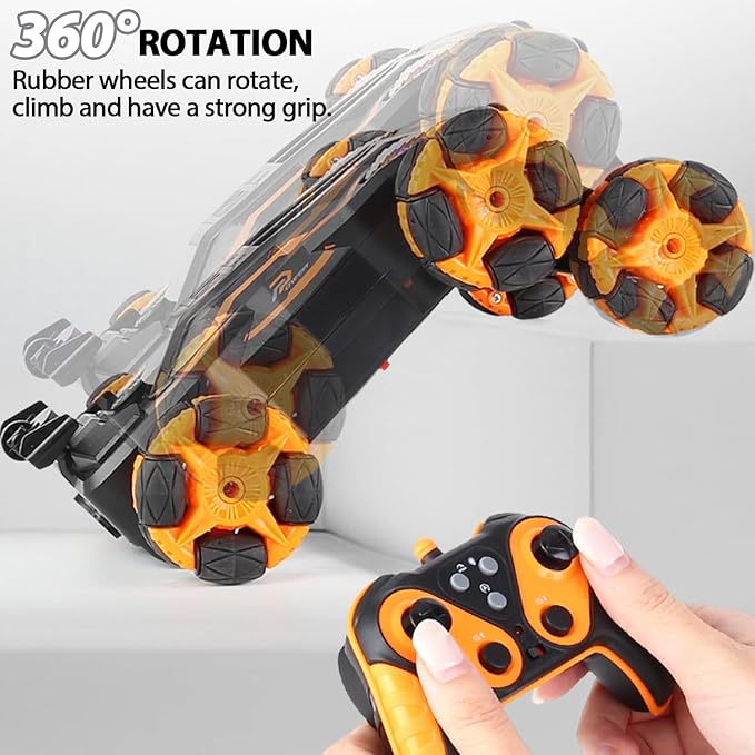6WD Gesture Sensing RC Stunt Cars 2.4Ghz Remote Control CarsToys Gifts for Kids 8 9 10 11 12 Year Old Boys Girls360° Rotation Drift Car with Light &amp Music DMRC010-O