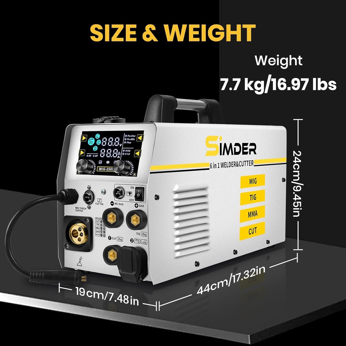SSimder 6-in-1 MIG Welder & Plasma Cutter 160A Gas MIG/Flux Core/Lift TIG/Stick/Cut Combo 110V 220V 35A Air Cutting for Auto Repair DIY & Small Workshop