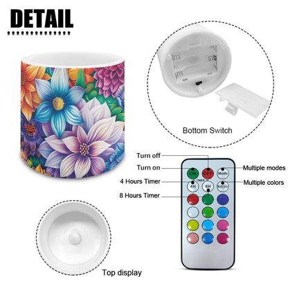 NETILGEN 3 inch Flickering Color Changing LED Candles Boho Flower Bright Blossom Set of 4 Flameless Eletric Pillar Candles with Remote Timer Control Home Party Decor