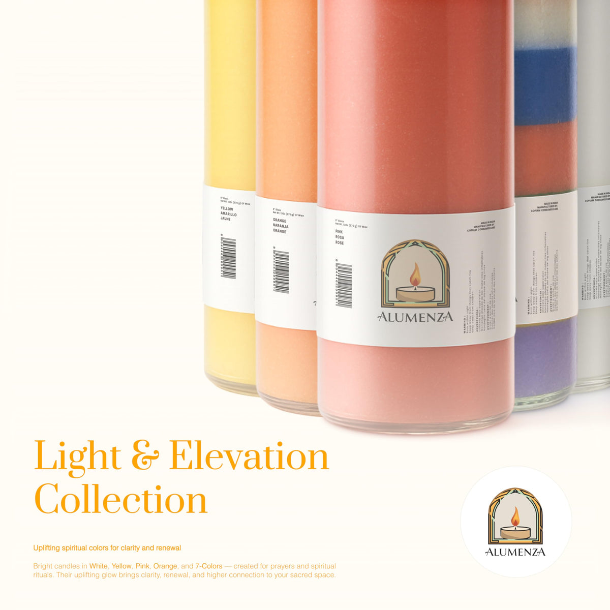 Alumenza 3 Pack Orange 7 Day Candles in Glass Jar – Paraffin Wax, Clean Burning Unscented | Large & Tall Devotional Prayer Pillar Candles for Home, Memorial, Spells, Long Lasting