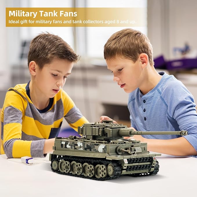 WW2 1:28 Tiger Tank Sets Military Building Toy Compatible with LegoCreate a German Tiger Tank Building Block Great Army Models Kits for BoysKids and Adults Age 6-14 (Taupe)