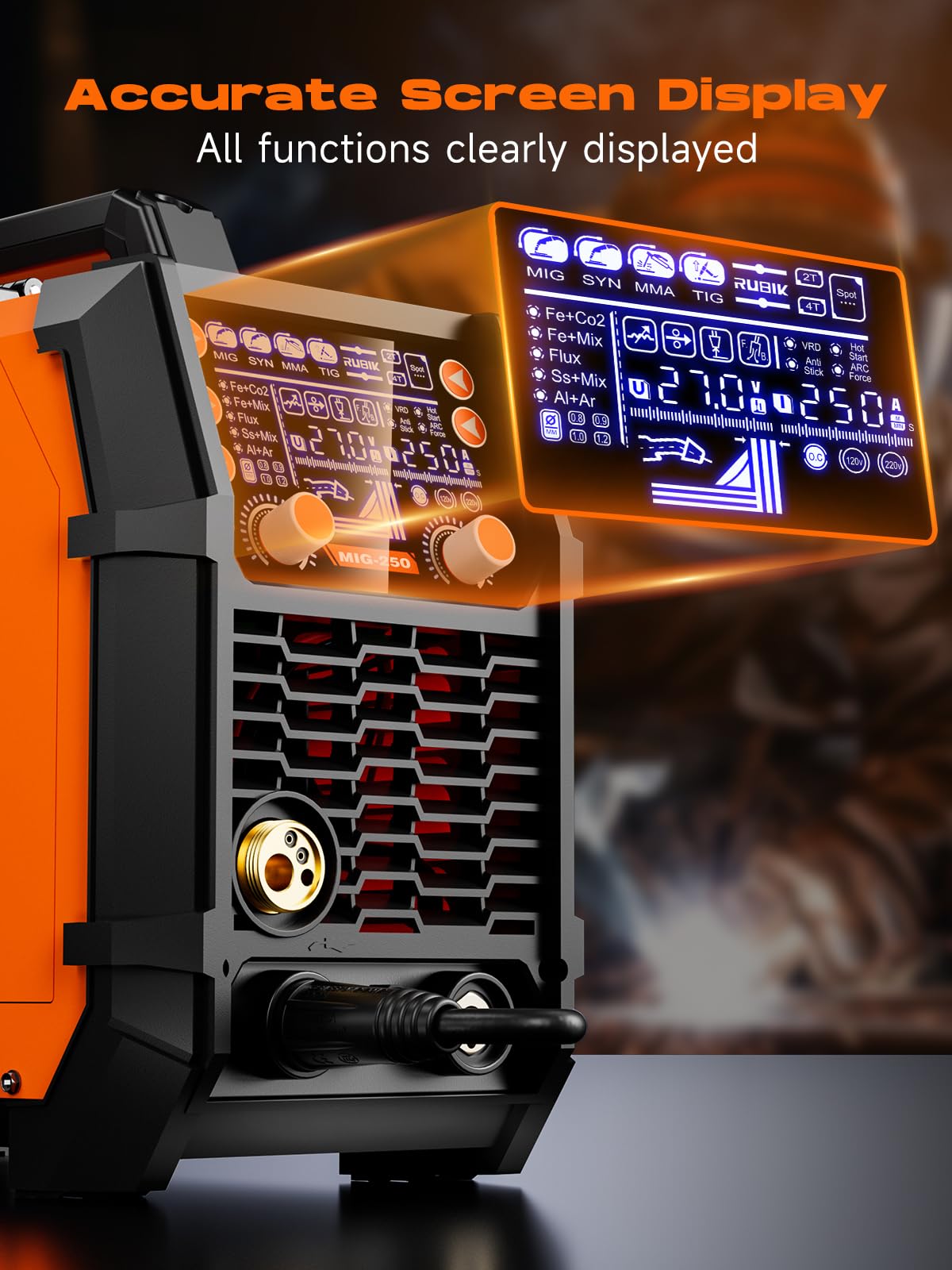 RUBIK Aluminum MIG Welder 250Amp, 5 in 1 MIG/Stick/Lift TIG Welder Gas Gasless Digital MIG Welder 110V/220V Dual Voltage LCD Display Welding Machine, Professionals Multi Process Welder